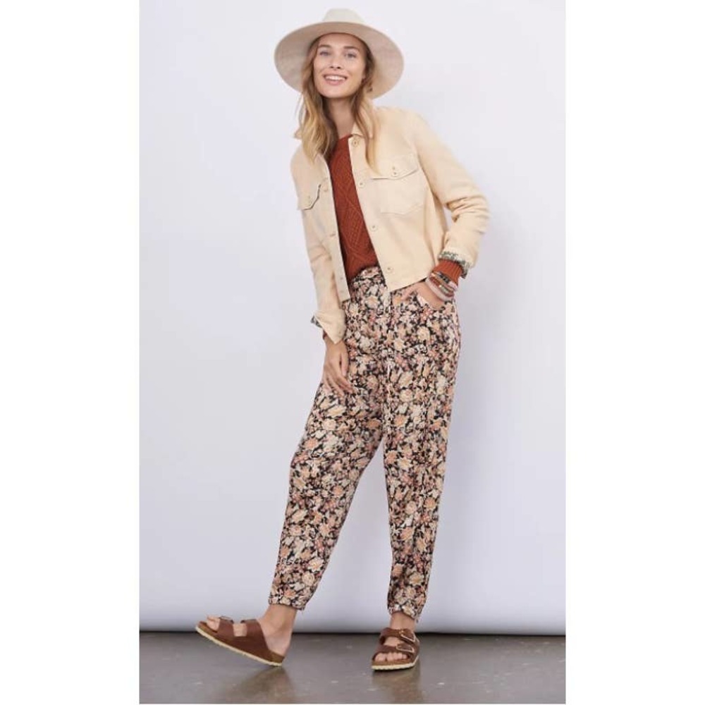 Anthropologie Diandra Pleated Joggers Floral Print Boho High Waisted Pants Sz. 8